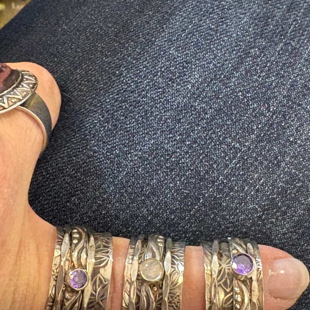 Three Sterling Silver Spinner Rings with Moonstone and Amethyst Set - Picture 2 of 2